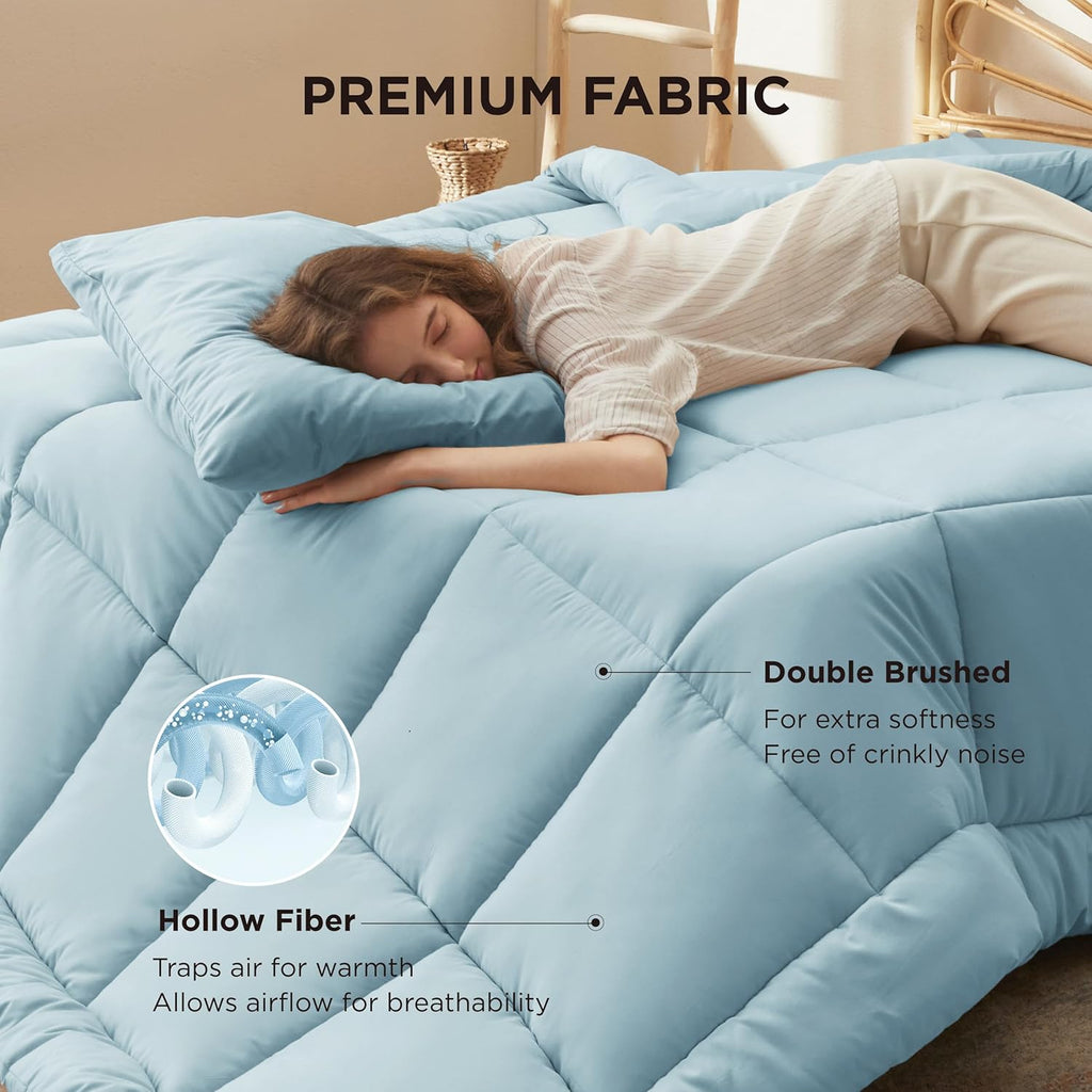 Bedsure Comforter Duvet Insert - Quilted Twin XL All-Season Down Alternative Bedding, Light Spa Blue 92x68 Inches