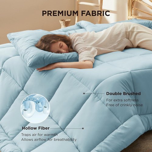 Bedsure Comforter Duvet Insert - All-Season Twin XL Quilted Bedding Blanket, GentleSoft Down Alternative, Light Spa Blue 92x68 Inches