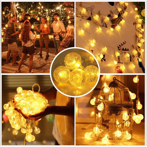 WFGGEH Globe String Lights, 10ft 20 LED USB Powered Globe Crystal Ball Fairy String Lights Warm White for Birthday Party Wedding Christmas Home Decoration