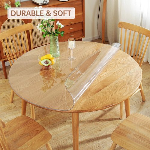 Warmstar Clear Table Protector 2mm Thick, Dia.54 Inch Round Clear Table Cover Protector, Plastic Table Cover, Clear Desk Mat Desk Pad, Desk Protector Mat for Coffee Table, Writing Desk, Dining Room