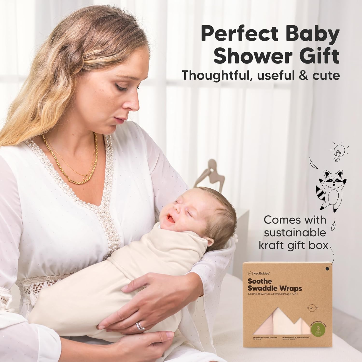 Skiennix Organic Baby Swaddle Sleep Sacks - Soft & Snug for Newborns 3-6 Months | 3-Pack (Angelic, L)