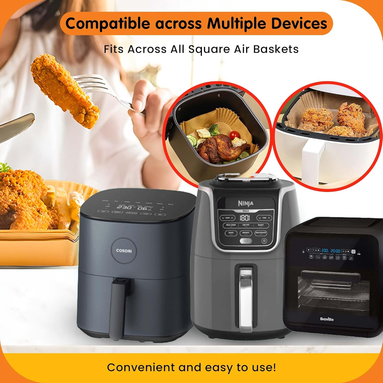 UrbanAir 6.5-Inch Square Air Fryer Paper Liners - 125 Non-Stick, Heat-Resistant Sheets for Easy Cleanup | Bleach-Free Parchment