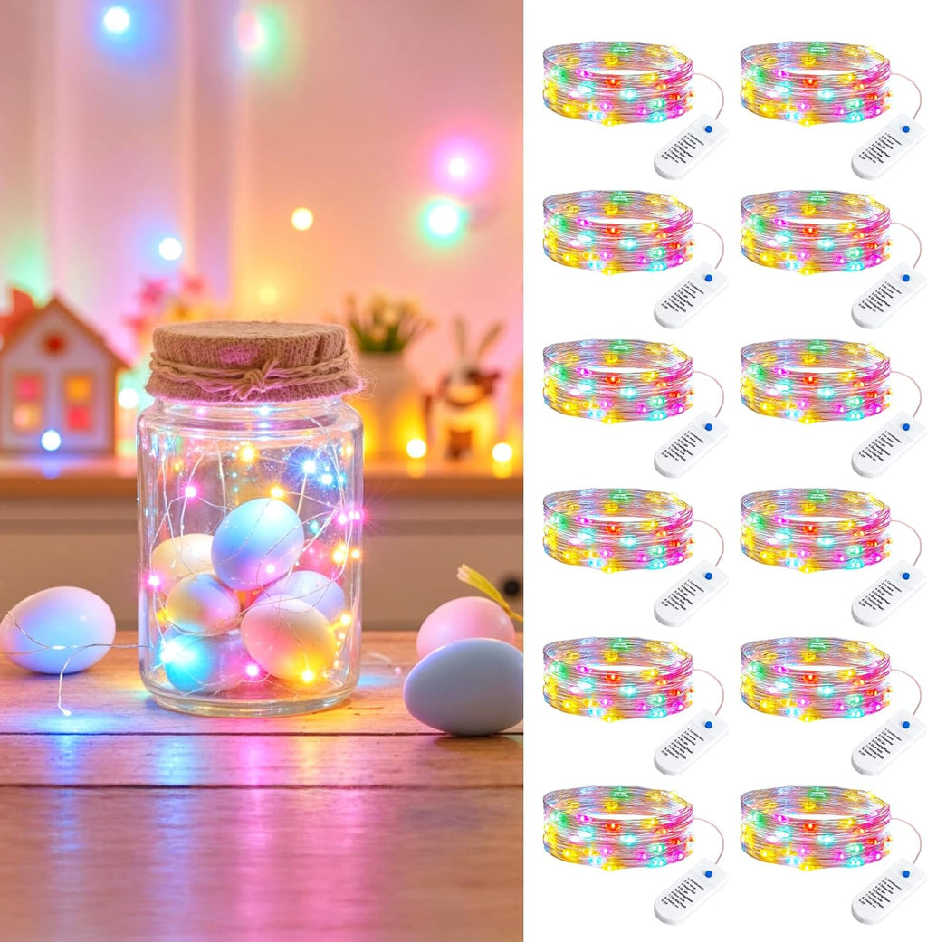Minetom 12 Pack Pastel Christmas Lights - 7ft Battery Operated LED Fairy String Lights | Waterproof Easter Decor