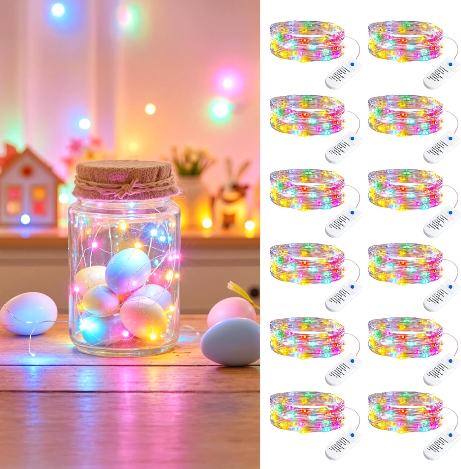 Minetom 12 Pack Pastel Christmas Lights - 7ft Battery Operated LED Fairy String Lights | Waterproof Easter Decor