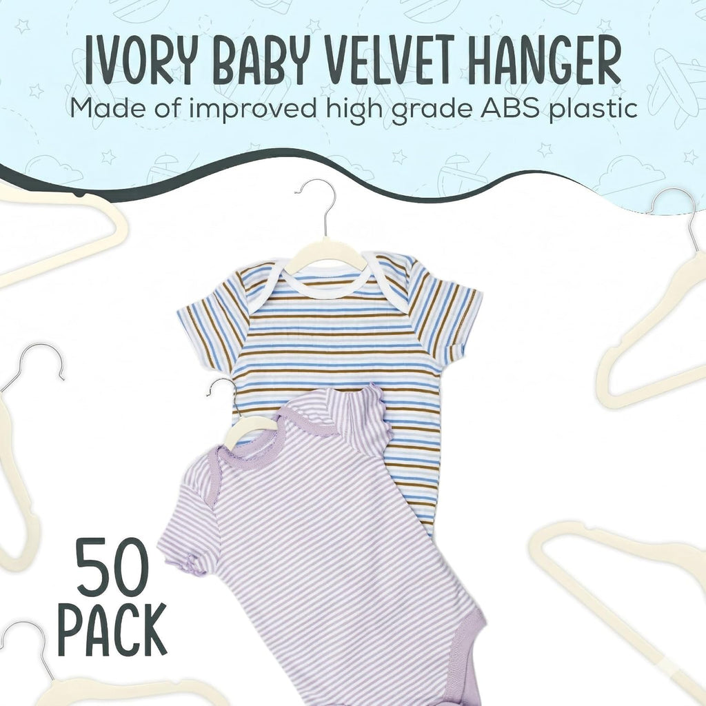 TechZoo 50 Premium Baby Velvet Hangers - Non-Slip, Ultra-Slim Space-Saving Design - 360° Swivel Hook, Ivory