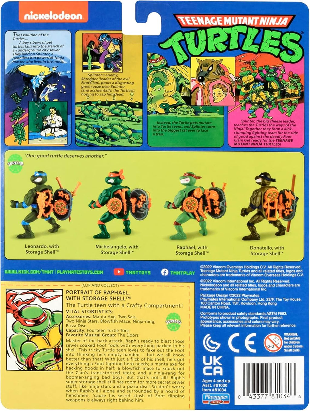 Playmates Toys Teenage Mutant Ninja Turtles Raphael 4” Classic Storage Shell Action Figure