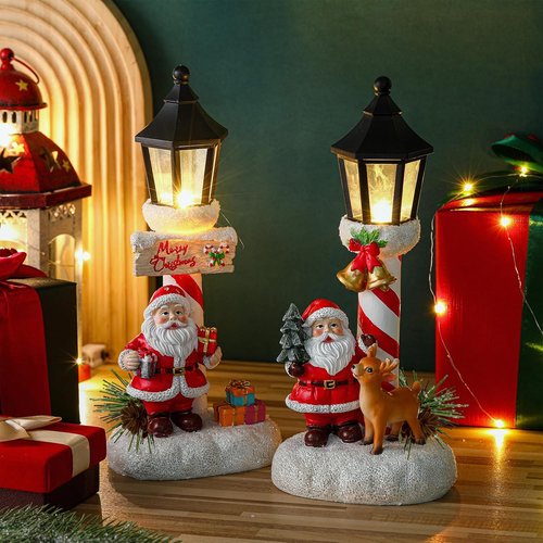 **Regine Switzerland Christmas Light Table Decorations - 2 Pack Red Cardinal LED Lamppost Statues for Holiday Home Decor**