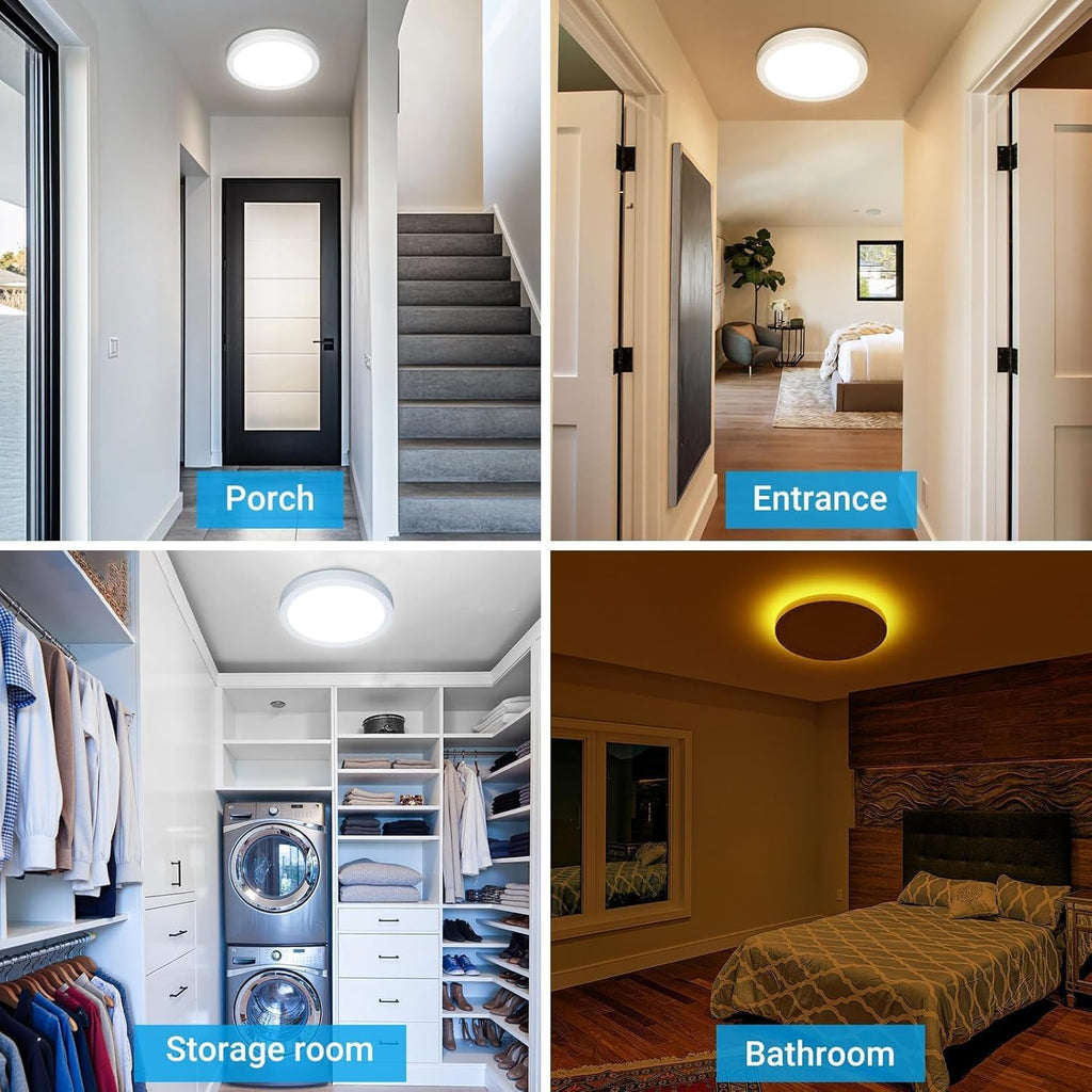 Skiennix 12-Inch LED Ceiling Light - 24W, 2400LM, Selectable 3000K to 6500K | Round Flush Mount Fixture for Bedroom, Bathroom, Kitchen