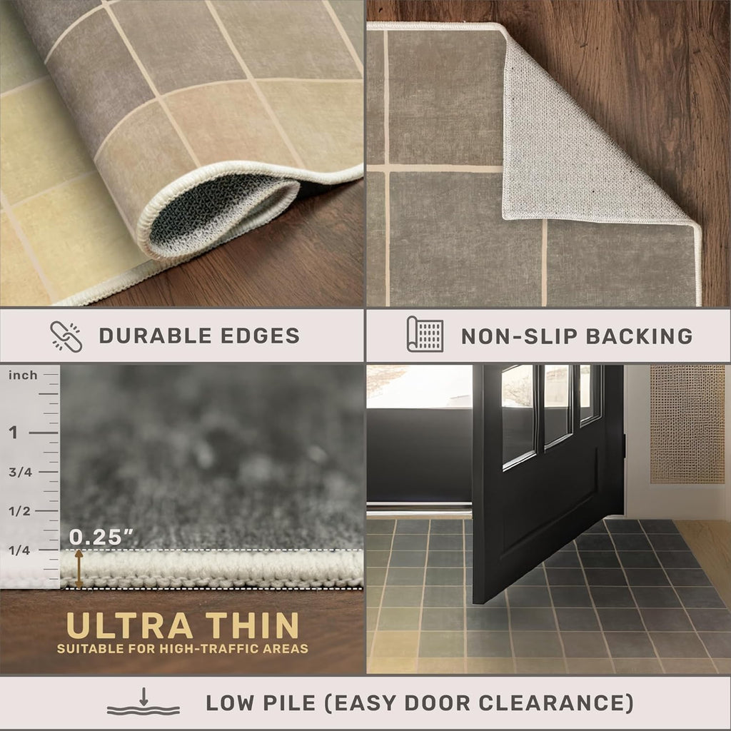 Minimalist Modern Office Rug by [Brand Name] - Washable, Non-Slip, 5x7, Stain Resistant in Gray & Beige