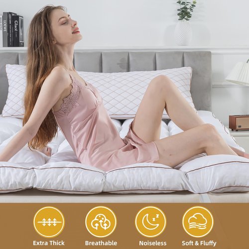 WhatsBedding 4 Inch Memory Foam Mattress Topper Queen Size, Supportive Fluffy Shredded Memory Foam Filled Pillow Top, Extra Soft Bed Topper for Back Pain Relief, 60x80 Inch