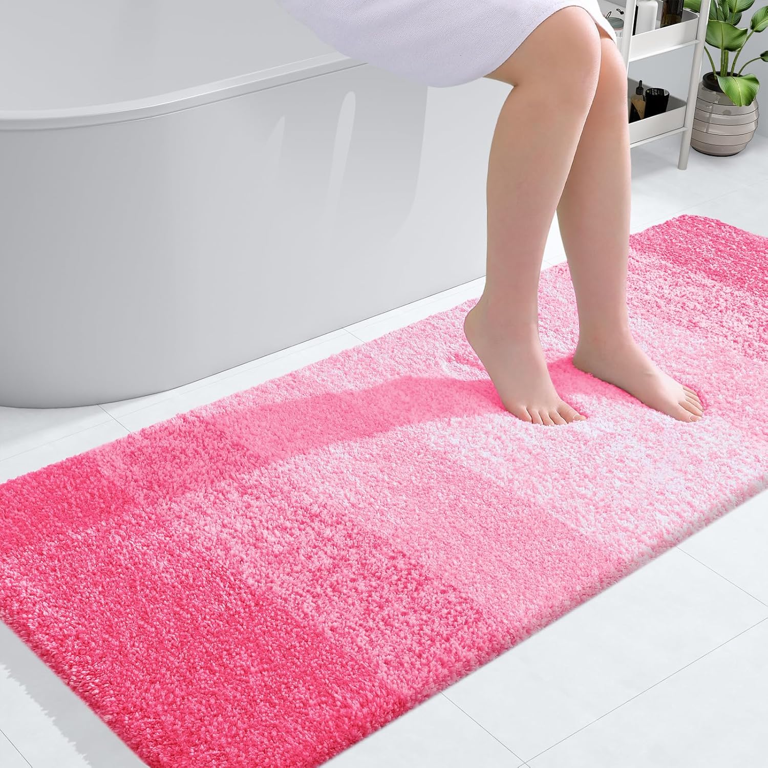 OLANLY Large Bathroom Rugs - Extra Soft Microfiber Mat 54x24 | Quick-Dry, Machine Washable, Pink