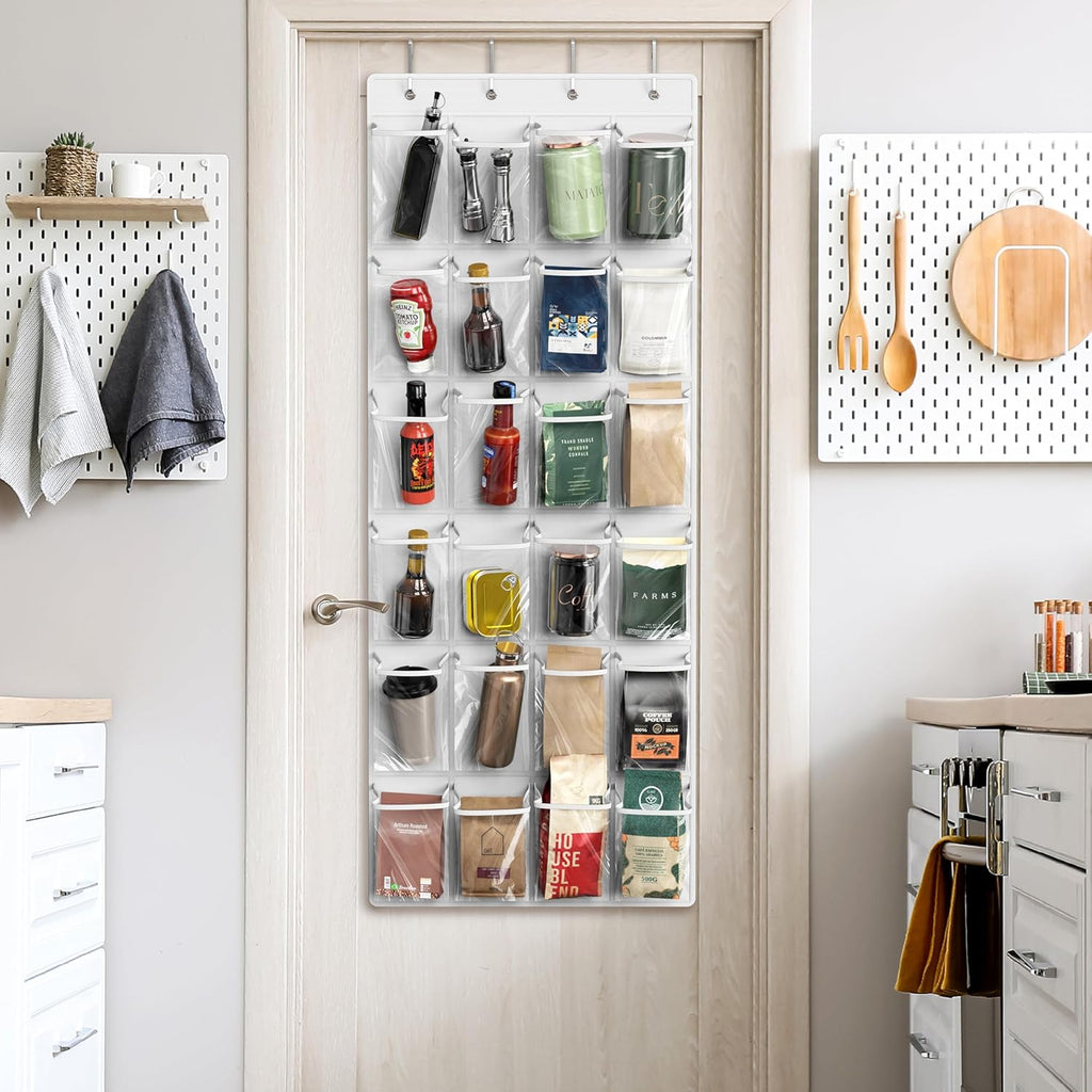 Simple Houseware Over The Door Shoe Organizer - 24 Clear Pockets, White (56" x 22.5")