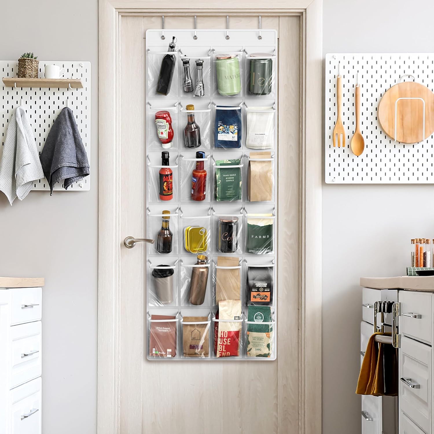 Simple Houseware Over The Door Shoe Organizer - 24 Clear Pockets, White (56" x 22.5")