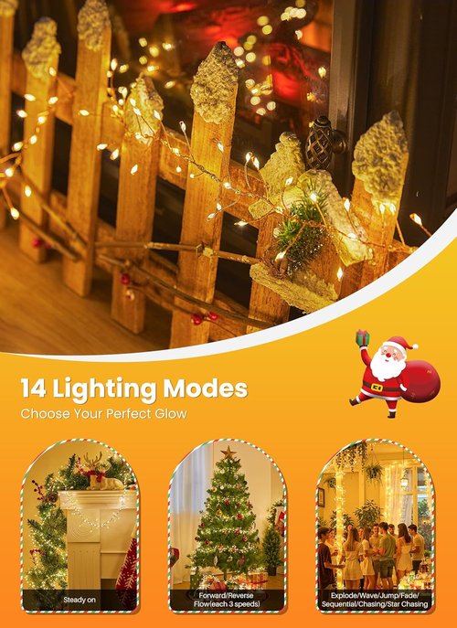 Flowing Fairy Lights - 10FT 388LED Twinkle String Lights | 14 Modes, Waterproof Indoor Decor, Warm White