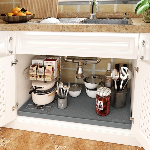 TigeJoy 40" x 19" Under Sink Mats for Kitchen Waterproof, Leak-Proof Silicone Mat Sink Protector and Cabinet Liner, Kitchen Essentials Organizer and Storage, Boot or Shoe Tray, Pet Feeding Mat