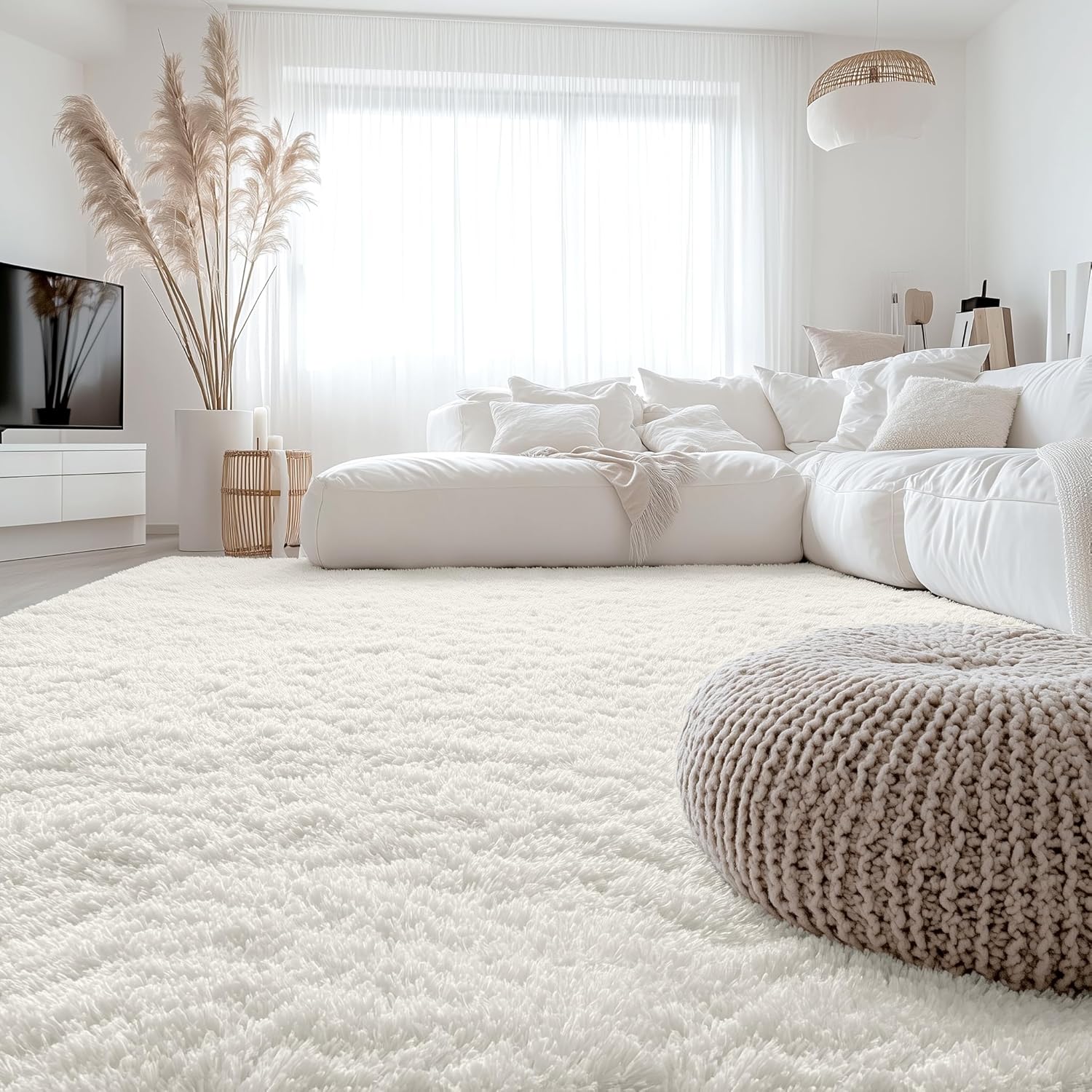 OLANLY Large Area Rug - Soft Fluffy Shaggy Carpet for Living Room & Bedroom | 9x9 ft, Ivory