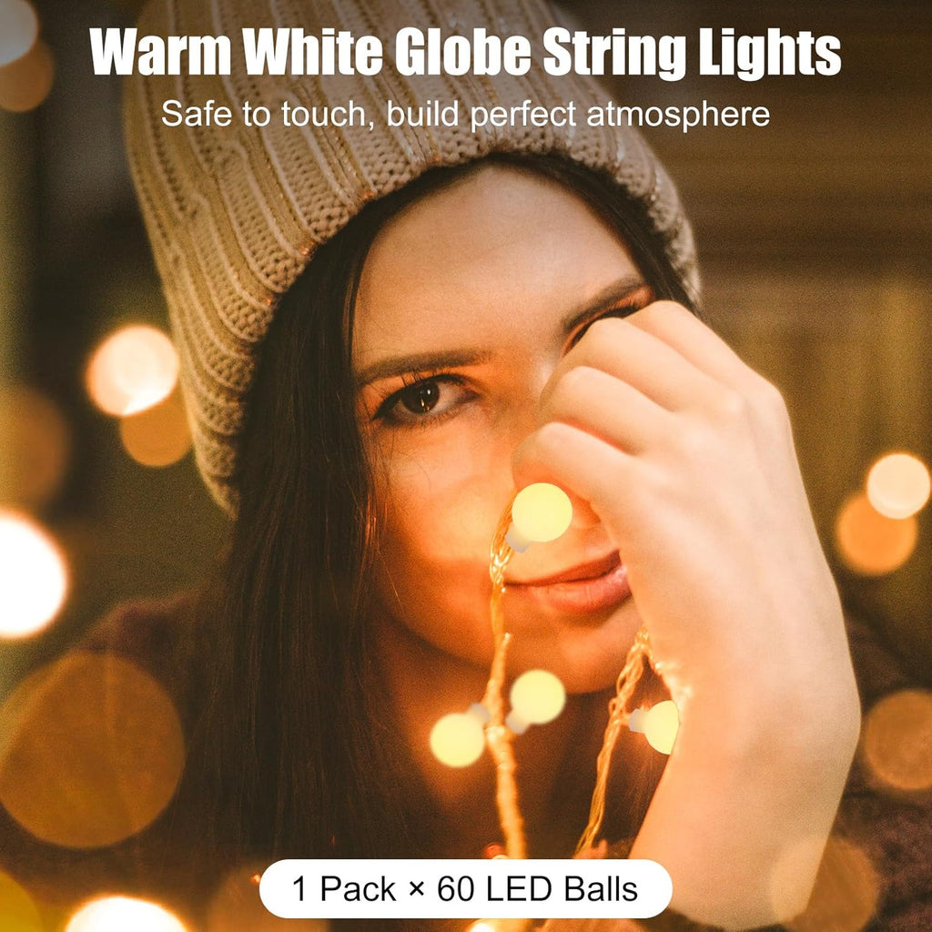 Minetom 21FT Battery Operated String Lights - 60 LED Waterproof Globe Fairy Lights with Remote | Warm White for Indoor & Outdoor Decor