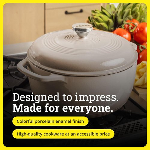 Lodge Essential Enamel Cast Iron Dutch Oven - 6 Quart Sandalwood - Ideal for Baking, Braising & Slow Cooking