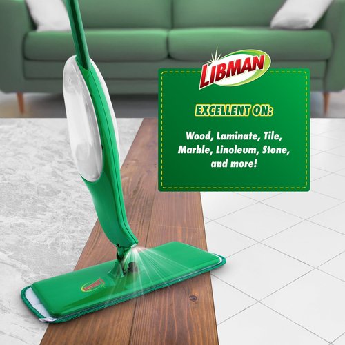 Libman Freedom Spray Mop Kit, Microfiber Wet Mops for Floor Cleaning, Hardwood, Laminate, Tile Cleaner, Household Tool, 24 Oz Solution Tank, Two Extra Replacement Refill Heads Included