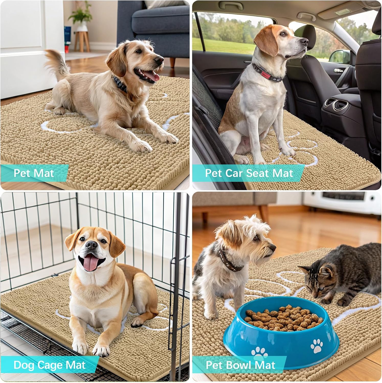 OLANLY Dog Door Mat - Absorbent Non-Slip Chenille for Muddy Paws | 59x24 Beige Paw Print Design