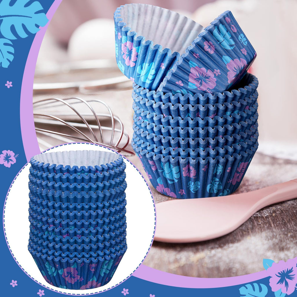 Tioncy 300 Pcs Hawaiian Cupcake Liners Tropical Cartoon Cupcake Liners Flowers and Leaves Tropical Themed Cup Cake Wrappers for Summer Birthday Party Supplies Cake Decoration