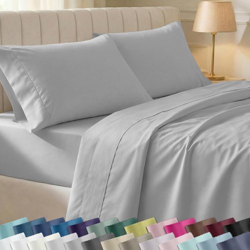 California Design Den Twin Size Cotton Sheets Set - 100% Soft Cotton, 400 Thread Count, Silky Smooth - Light Grey