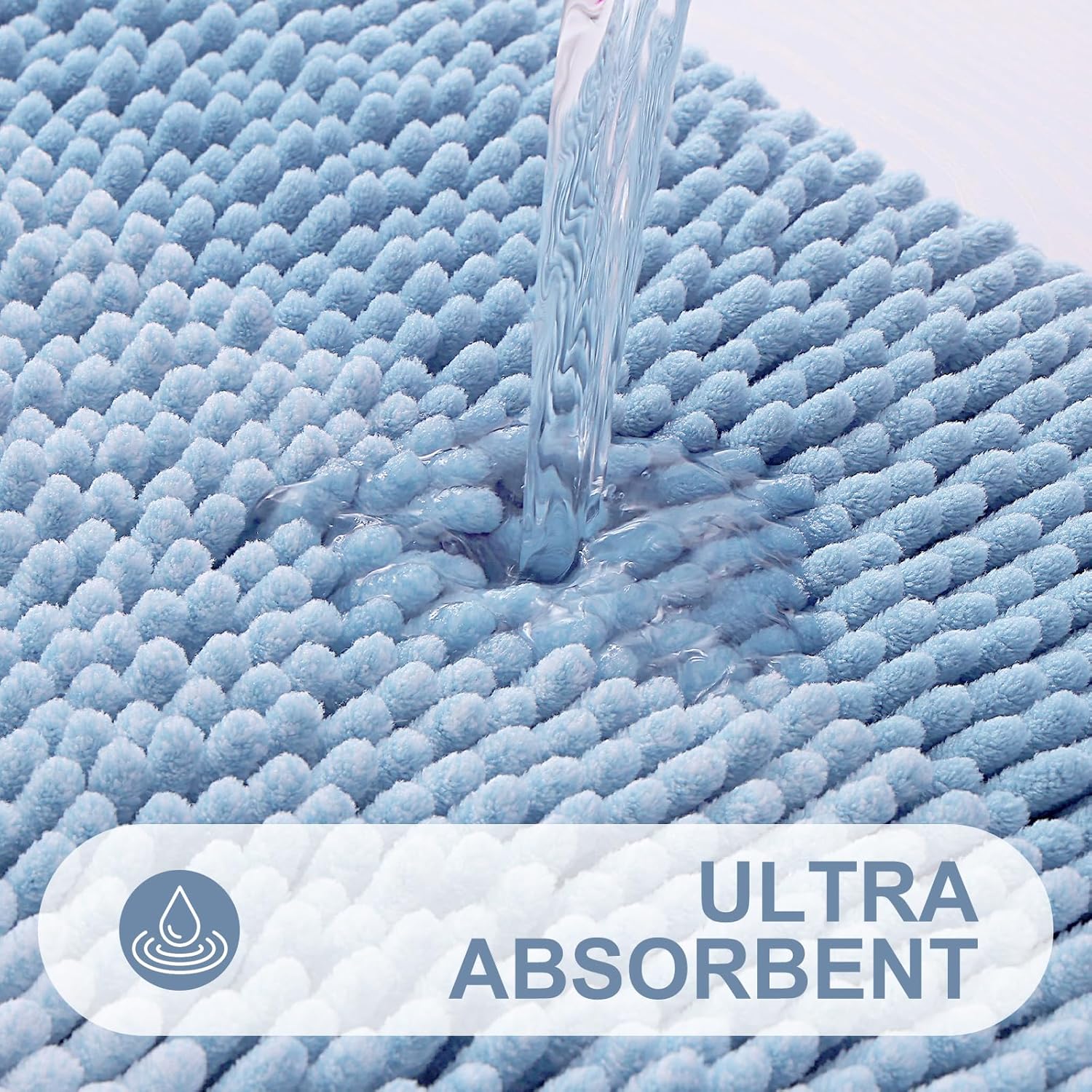 OLANLY Bathroom Rug - Extra Soft Chenille Shaggy Mat | Non-Slip, Machine Washable, 24 x 16 Inch, Blue