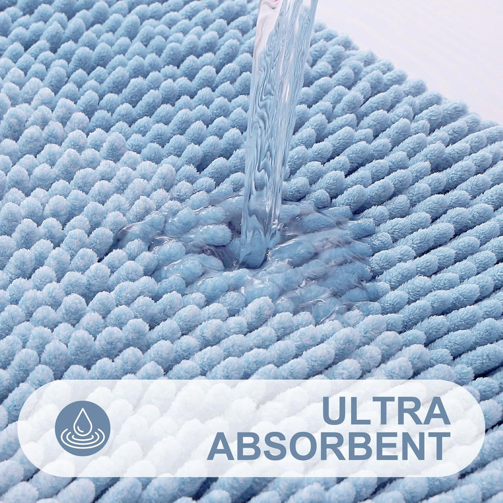 OLANLY Bathroom Rug - Extra Soft Chenille Shaggy Mat | Non-Slip, Absorbent Bath Mat (24 x 16 Inch, Blue)