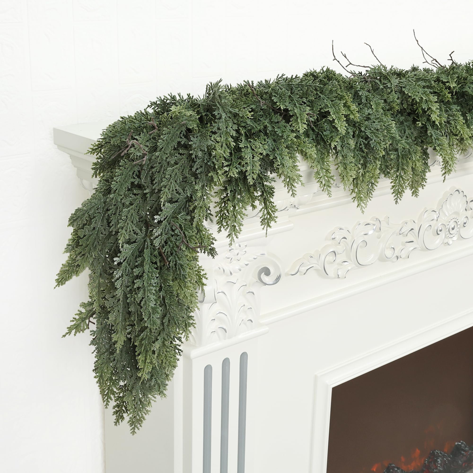 MDSTBN 6ft Christmas Garland Realistic Soft and Thickness Green Faux Cedar Pine Garland Artificial Cedar Cypress Garland for Home Fireplace Wall Indoor Outdoor Holiday Party Home Decoration