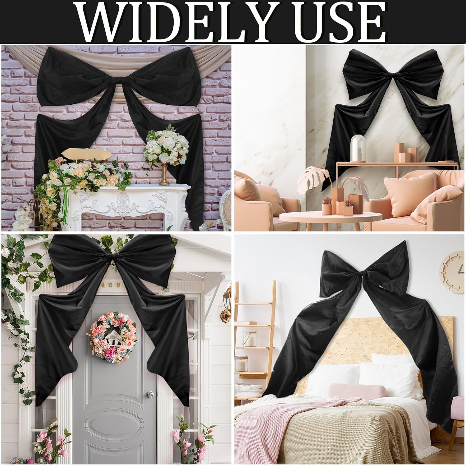 Wavwavw Giant Wall Bow Decorations - 39 x 72 Inch Ribbon Decor for Birthday, Baby Shower & Weddings | Black Polyester