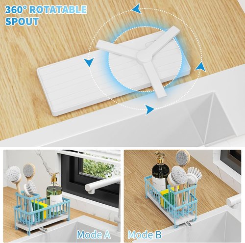 Cisily Kitchen Sink Caddy Organizer - Rustproof 304 Stainless Steel Sponge Holder | Blue, 9.25”