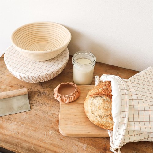 Esembly Sourdough Proofing Kit - 3-Piece Set with Reusable Bread Storage Bag & Covers | Windowpane + Sepia