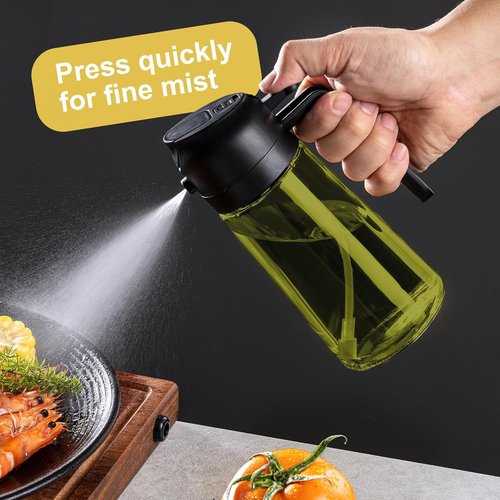 CXINYI - 16oz Olive Oil Dispenser with Stickers | 2-in-1 Sprayer for Cooking & Salad - Black