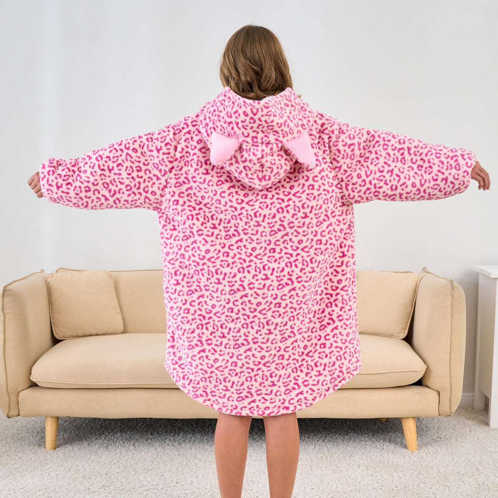 Unicorn Wearable Blanket Hoodie for Girls Unicorn Oversized Hoodie for Kids (Leopard, 8-9 Years)