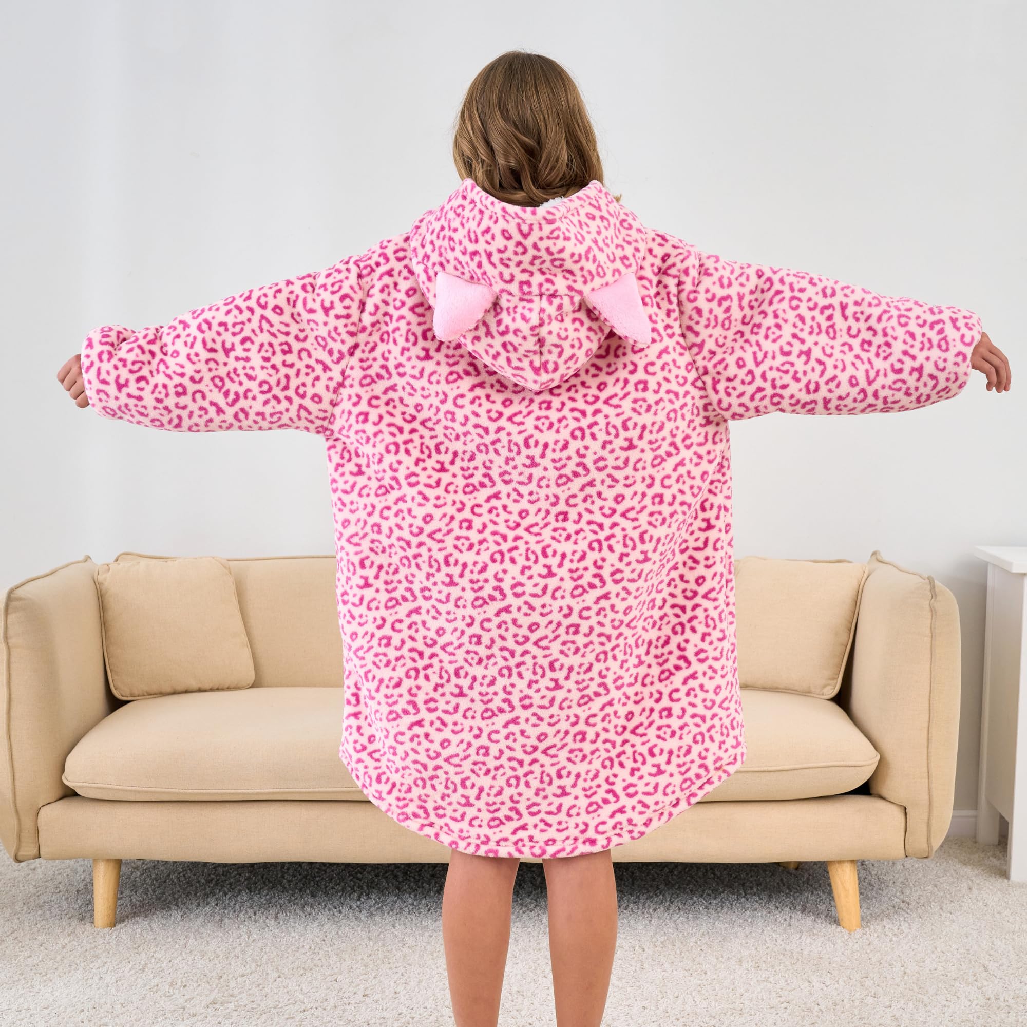 Unicorn Wearable Blanket Hoodie for Girls Unicorn Oversized Hoodie for Kids (Leopard, 8-9 Years)