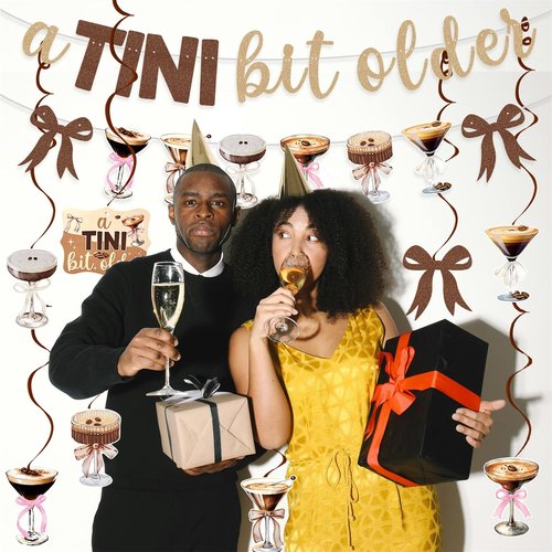 Bow A Tini Bit Older Banner Garland Espresso Martini Hanging Swirls Party Decorations Set for A Tini Bit Older Espresso Martini Birthday Party Décor