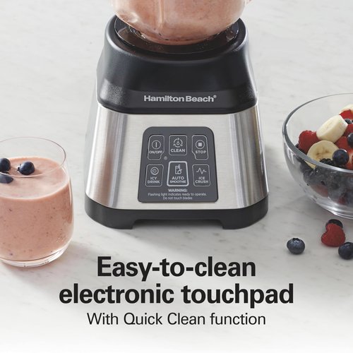Hamilton Beach Blender for Smoothies with 5 Functions Including Auto Smoothie Cycle, Wave Action System for Ultra Smooth Results, 850 Watts, 40oz BPA Free Glass Jar, Stainless Steel (56208)