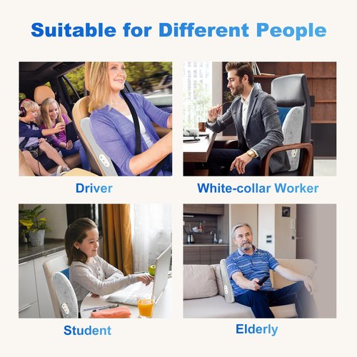 CILI Lumbar Support Pillow for Office Chair, Heated Back Support with Vibration, Back Massager for Chair, Rest Cushion Pillow for Desk Chair Sofa, Gifts for Mom Dad Women Men(Blue)