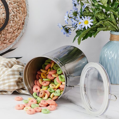 Lallisa 9 Pcs Stainless Steel Kitchen Canister 62 fl oz with Airtight Clear Clamp Lid, Metal Food Storage Container Set for Coffee Bean Ground Coffee Flour Sugar Spice Tea Cereal Snack Candy Pantry