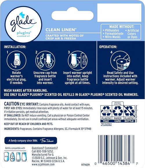 Glade PlugIns Air Freshener Starter Kit - Clean Linen Scent | 2 Warmers & 6 Refills, 4.02 Fl Oz