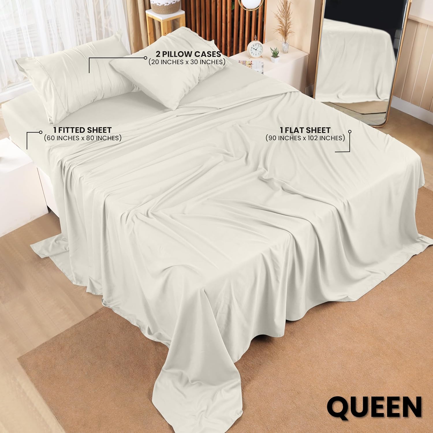 Utopia Bedding Queen Size Sheet Set - Soft, Breathable Microfiber | 4-Piece Ivory Bed Sheets