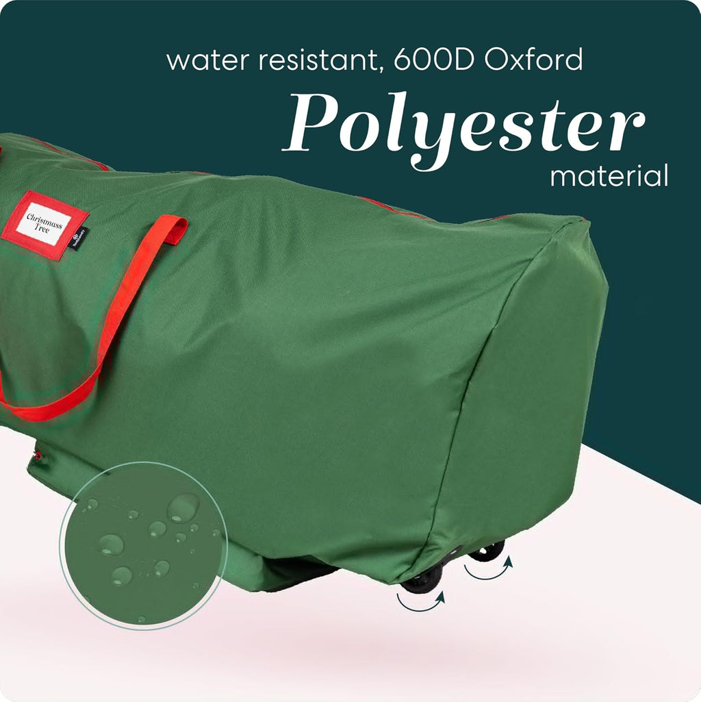 Handy Laundry Christmas Tree Storage Bag with Wheels - Heavy Duty 7.5 ft Capacity, Durable Green Container for Ornaments & Decorations