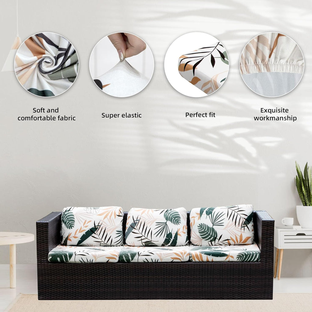 Skiennix 8Pcs Stretch Patio Cushion Covers - Washable Outdoor Sofa Slipcovers | Coconut Trees Design
