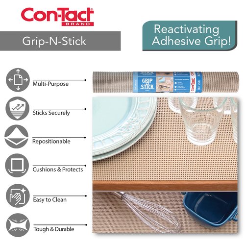 Con-Tact Brand Grip-N-Stick Adhesive Grip Shelf & Drawer Liner, 18 Inches by 4 Feet, Taupe