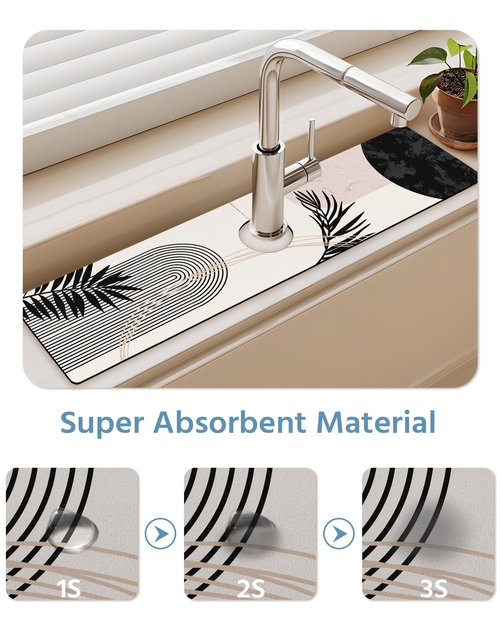 Patterned Sink Faucet Mat Kitchen Splash Guard Super Absorbent Drying Mat, Non-Slip Drain Pad for Kitchen Counter or Bathroom-15x5.5in