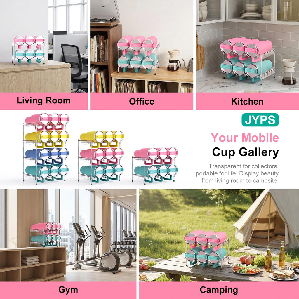 Reusable Stackable with Handle Compartment Water Bottle Tumbler Organizer for Stanley 40oz with Handle Cup, Stanley Accessories for Pantry, Cabinet & Kitchen Organization and Storage,2 Tier Hold 6