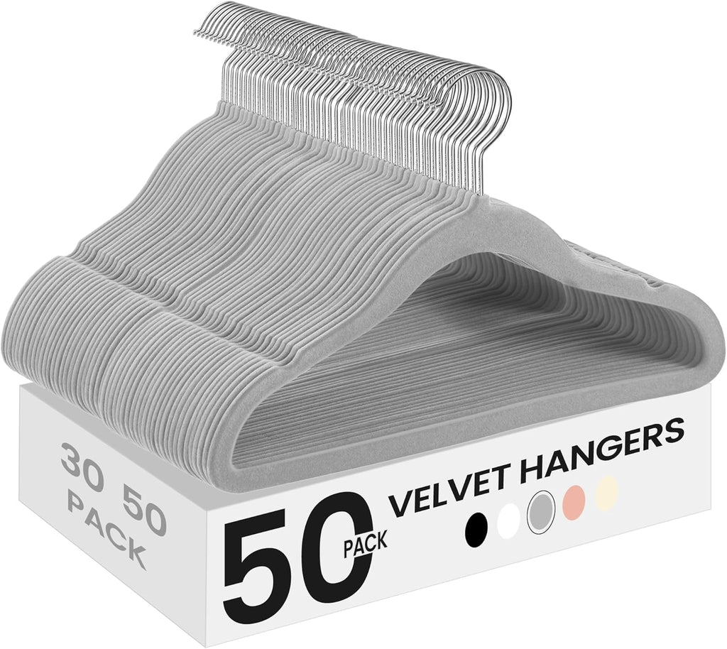 SONGMICS Velvet Baby Kids Hangers - Space-Saving 50 Pack with 360° Swivel Hooks | Dove Gray, 11.8 x 8.1 Inches