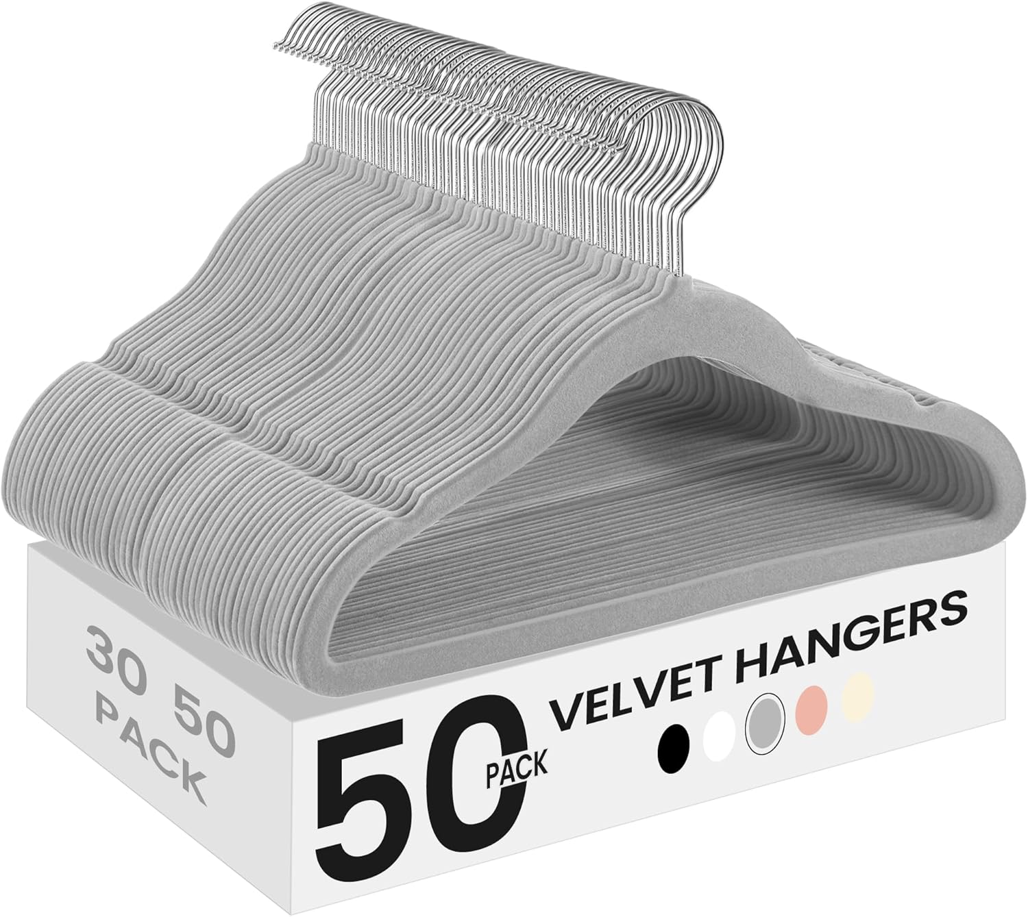 SONGMICS Velvet Baby Kids Hangers - Space-Saving 50 Pack with 360° Swivel Hooks | Dove Gray, 11.8 x 8.1 Inches
