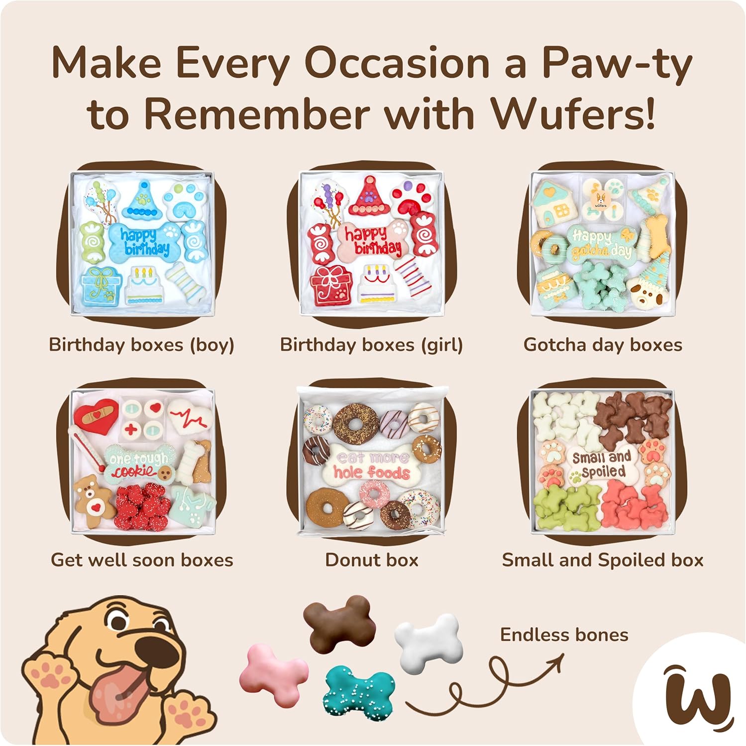 Wufers Birthday Boy Cookie Box - Gourmet Dog Treats Made with Locally Sourced Ingredients (Blue)