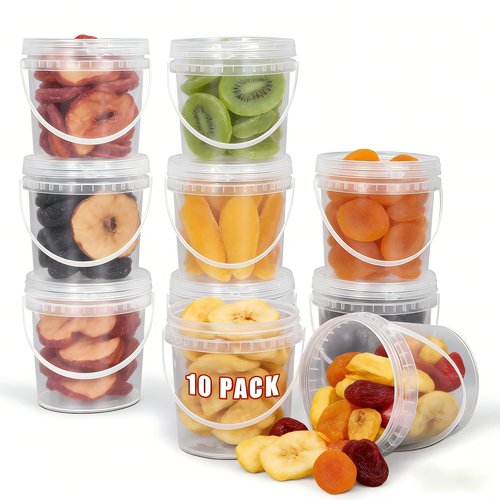 Airtight Clear Plastic Bucket with Lid, Ice Buckets for Parties, Reusable Ice Cream Tub with Handle, Food Storage Container, Food Grade Freezer and Microwave Safe for Sauce, Soup (16 OZ/500 ML)